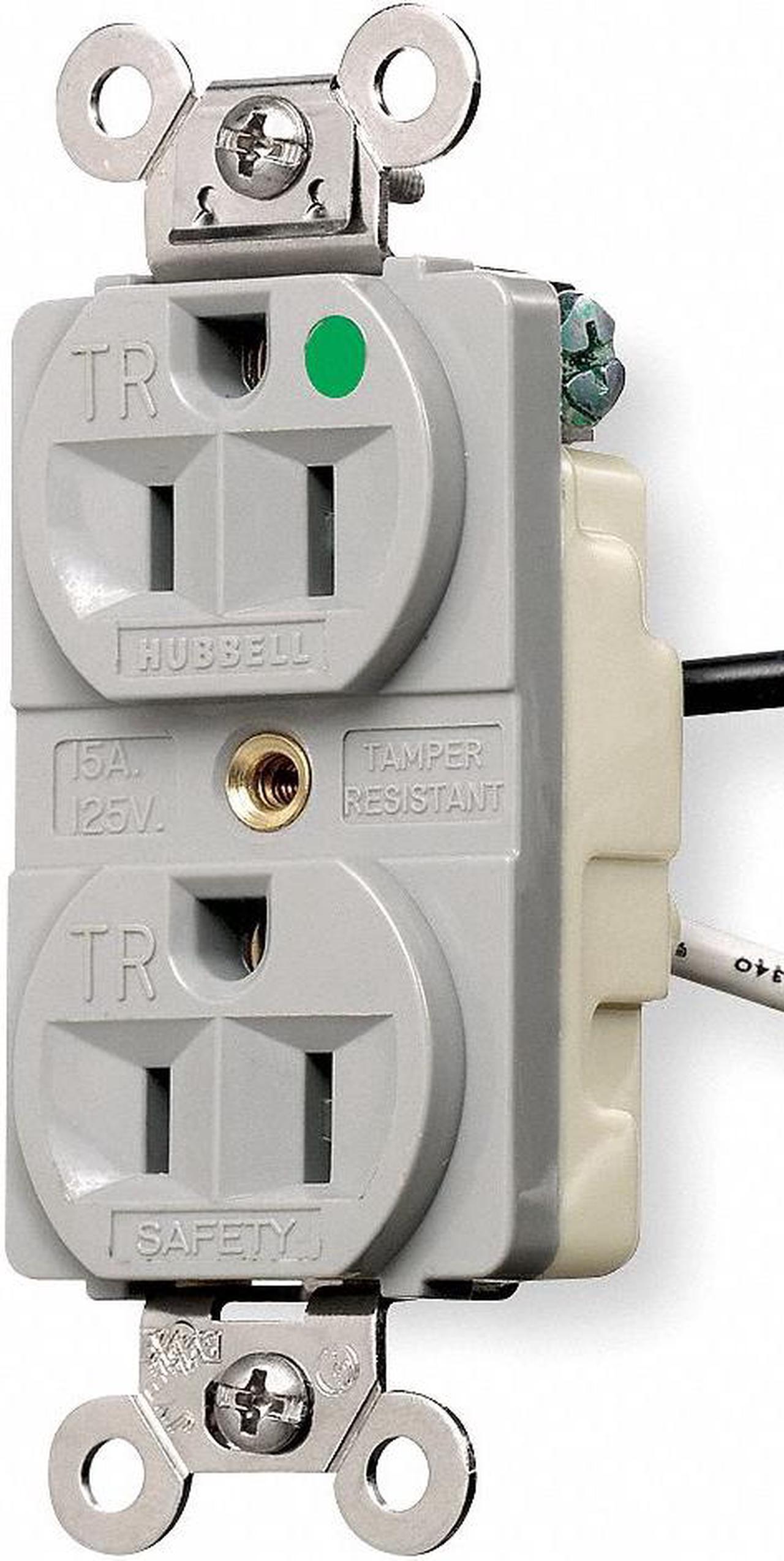 Main image of HUBBELL WIRING DEVICE-KELLEMS HBL8200GY Straight Blade Receptacle, 5-15R, 15 A,
