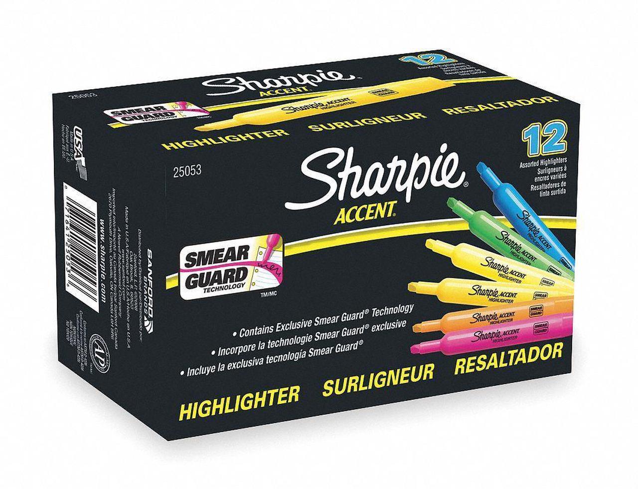 Alt view image 6 of 11 - SHARPIE 25053 Smear Guard Highlighter Set, Chisel Tip Fluorescent Colors PK12