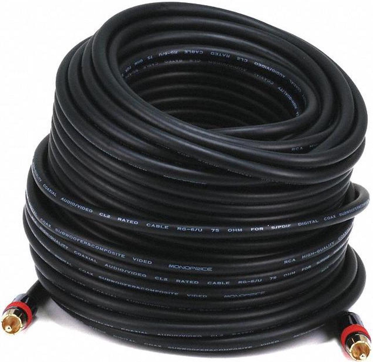 Monoprice Coaxial Audio/Video - 100 Feet - Black | RCA CL2 Rated RG6/U 75ohm (for S/PDIF, Digital Coax, Subwoofer & Composite Video