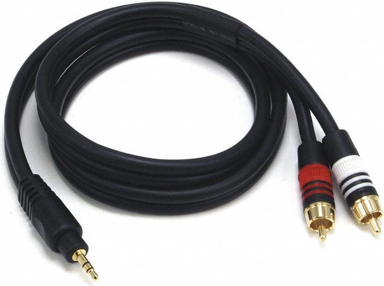 Monoprice 5597 3ft 3.5mm Stereo Male to 2RCA Male 22AWG Cable Cord Gold Plated