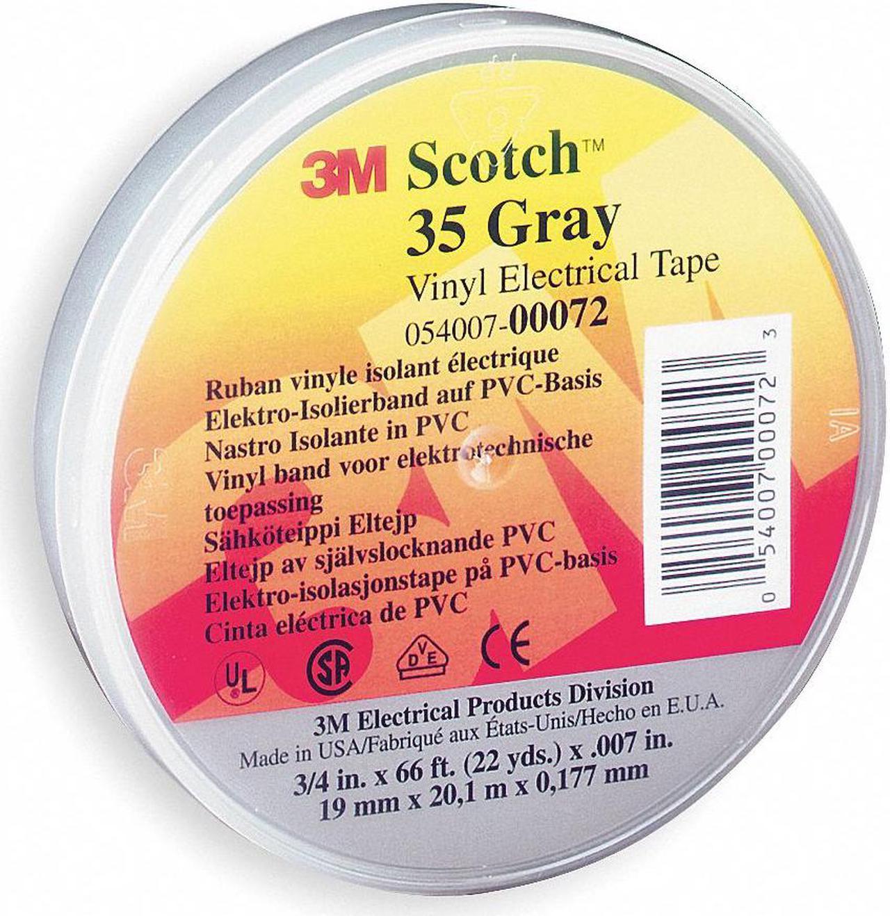 3M Scotch Vinyl Electrical Color Coding Tape 35 Gray 3/4" Width 66 Foot Length - OEM