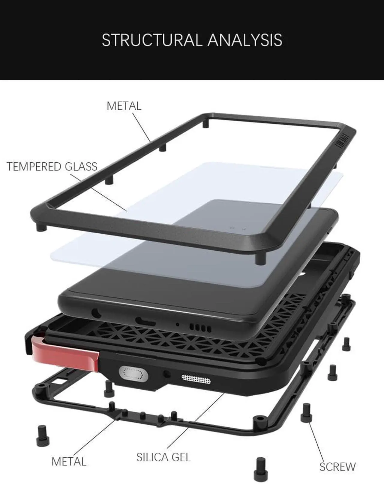 Alt view image 7 of 7 - Love Mei Aluminum Metal Armor For Samsung Galaxy S10 Plus Shockproof Dirtproof Full Body Heavy Duty Case For Samsung Galaxy S10 Plus Cover (Black)