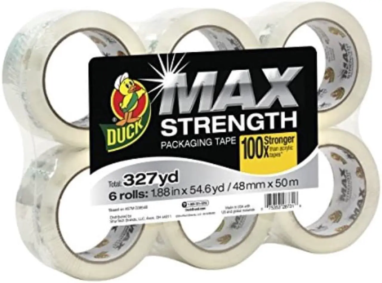 Alt view image 3 of 7 - Duck 241513 Max Packaging Tape, 1.88 Inch X 54.6 Yds, 3 Inch Core, Crystal Clear, 6/Pack
