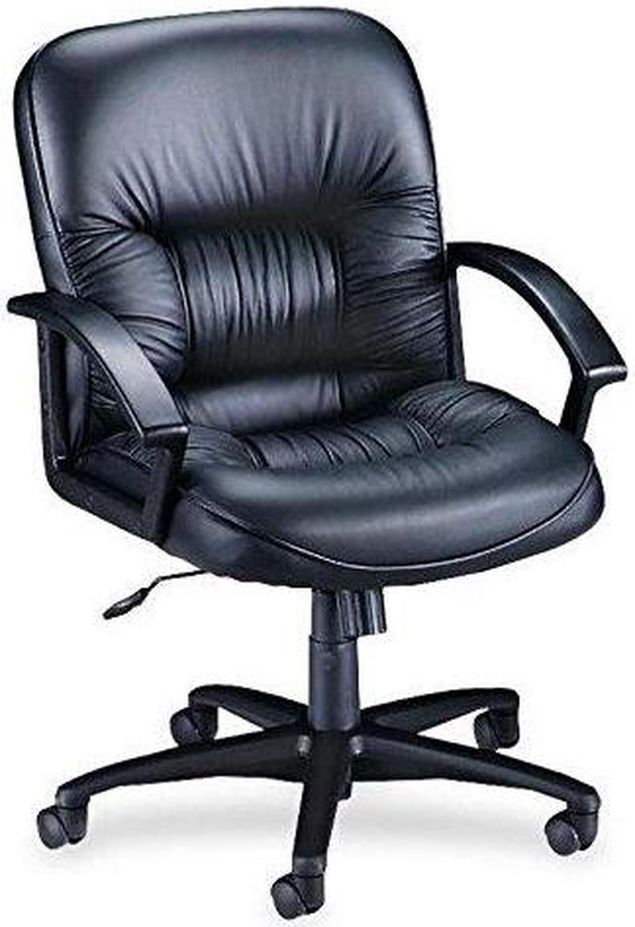 Alt view image 8 of 8 - Lorell Managerial Mid-Back Chair 25-3/4"x29"x38-1/2"-42" Black Lthr 60115