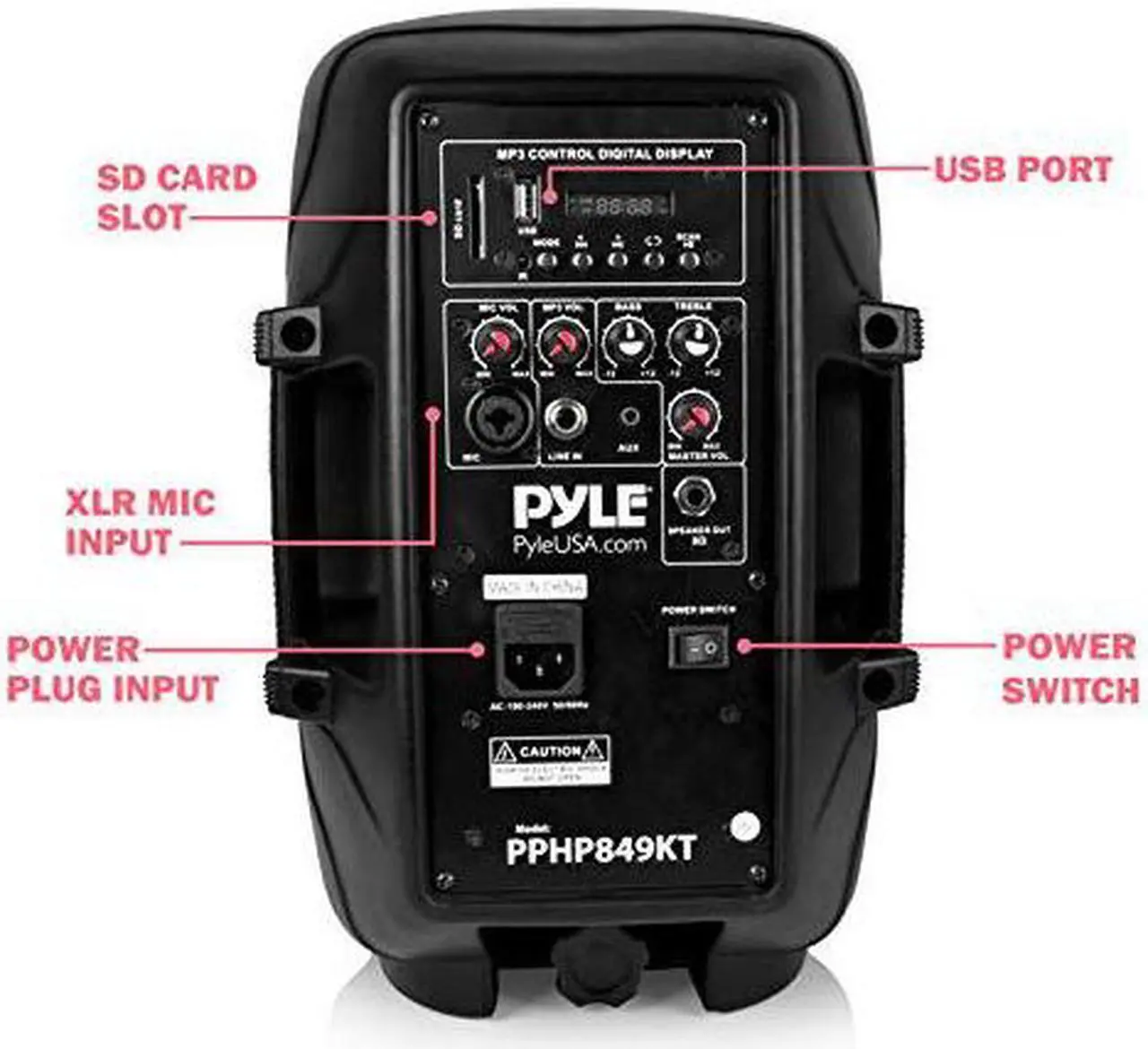 Alt view image 2 of 12 - Powered PA Speaker System Active & Passive Bluetooth Loudspeakers Kit with 8 Inch Speakers, Wired Microphone, MP3/USB/SD/AUX Readers, Speaker Stands- PYLE PPHP849KT.5,Black