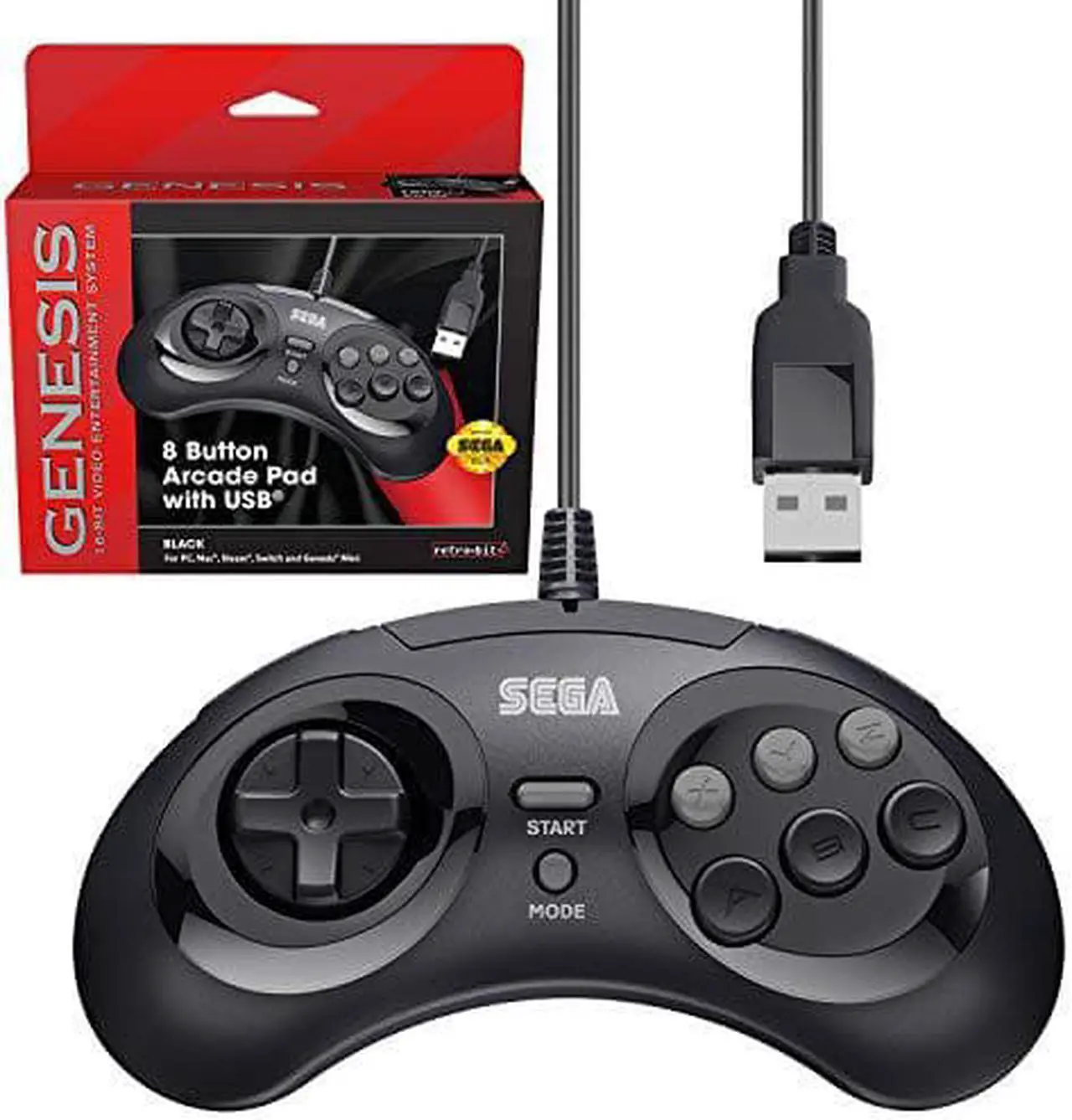 Alt view image 10 of 14 - Retro-Bit Official Sega Genesis 8-Button Arcade Pad- USB Port - Black - PC/Mac
