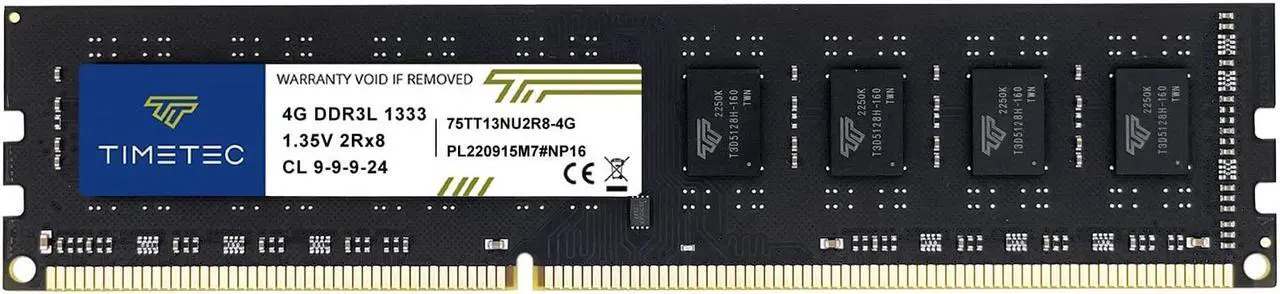 Alt view image 7 of 7 - Timetec 4GB DDR3 / DDR3L 1333MHz PC3-10600 Non-ECC Unbuffered 1.5V / 1.35V CL9 2Rx8 Low Density Dual Rank 240 Pin UDIMM Desktop PC Computer Memory RAM Module Upgrade (4GB)