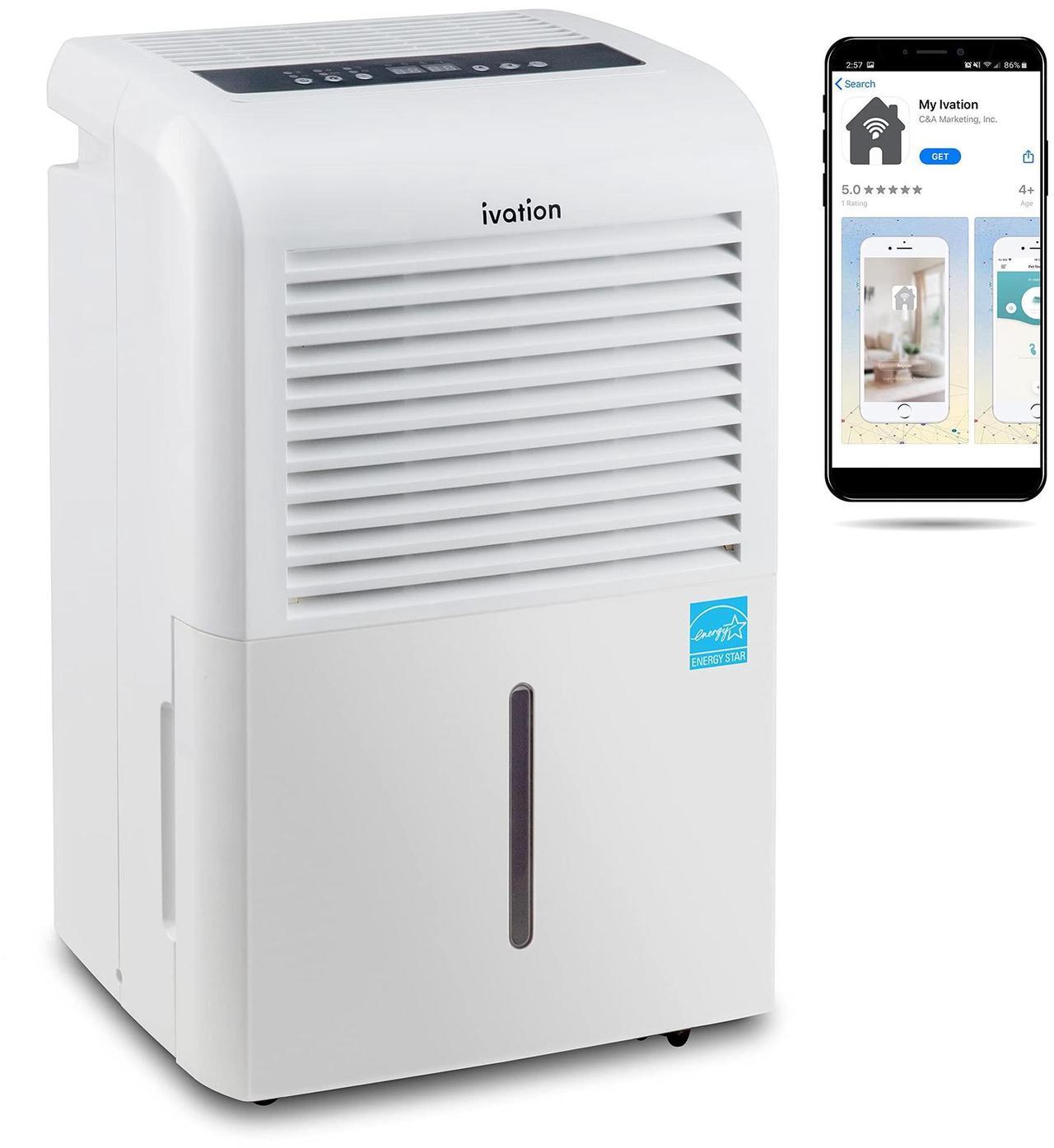 Main image of Ivation 4,500 Sq Ft Smart Wi-Fi Energy Star Dehumidifier with App, Continuous Drain Hose Connector, Programmable Humidity, 2.25 Gal Reservoir for Medium and Large Rooms (4,500 Sq Ft)