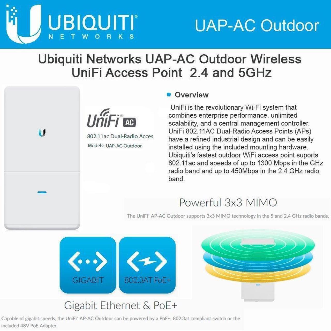 Alt view image 2 of 2 - Ubiquiti UAP-AC Outdoor, UniFi AP AC Outdoor 11ac 1750Mpbs dual-band 600ft PoE+