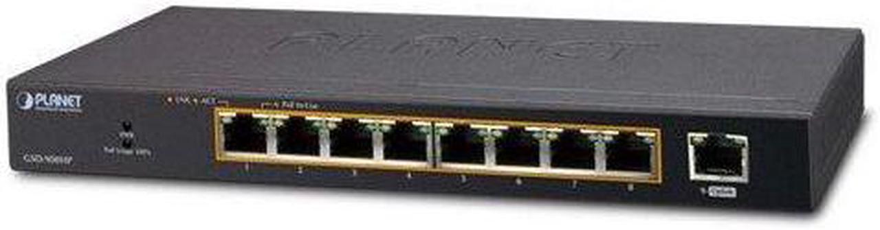 PLANET GSD-908HP 8-Port 10/100/1000 Gigabit 802.3at POE Ethernet Switch plus 1-Port Gigabit Ethernet Switch (120W POE Budget with External Power Supply)