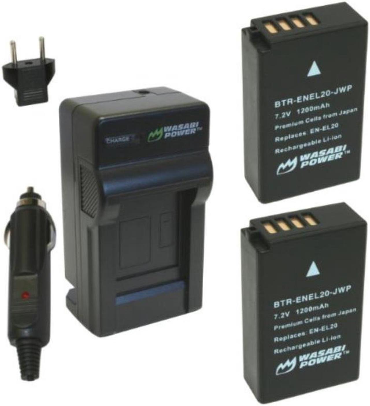 Wasabi Power Battery (2-Pack) and Charger for Nikon EN-EL20, Nikon EN-EL20a, Nikon Coolpix A, Nikon 1 AW1, Nikon 1 J1, Nikon 1 J2, Nikon 1 J3, Nikon 1 S1, Nikon 1 V3, and Blackmagic Pocket Cinema Came