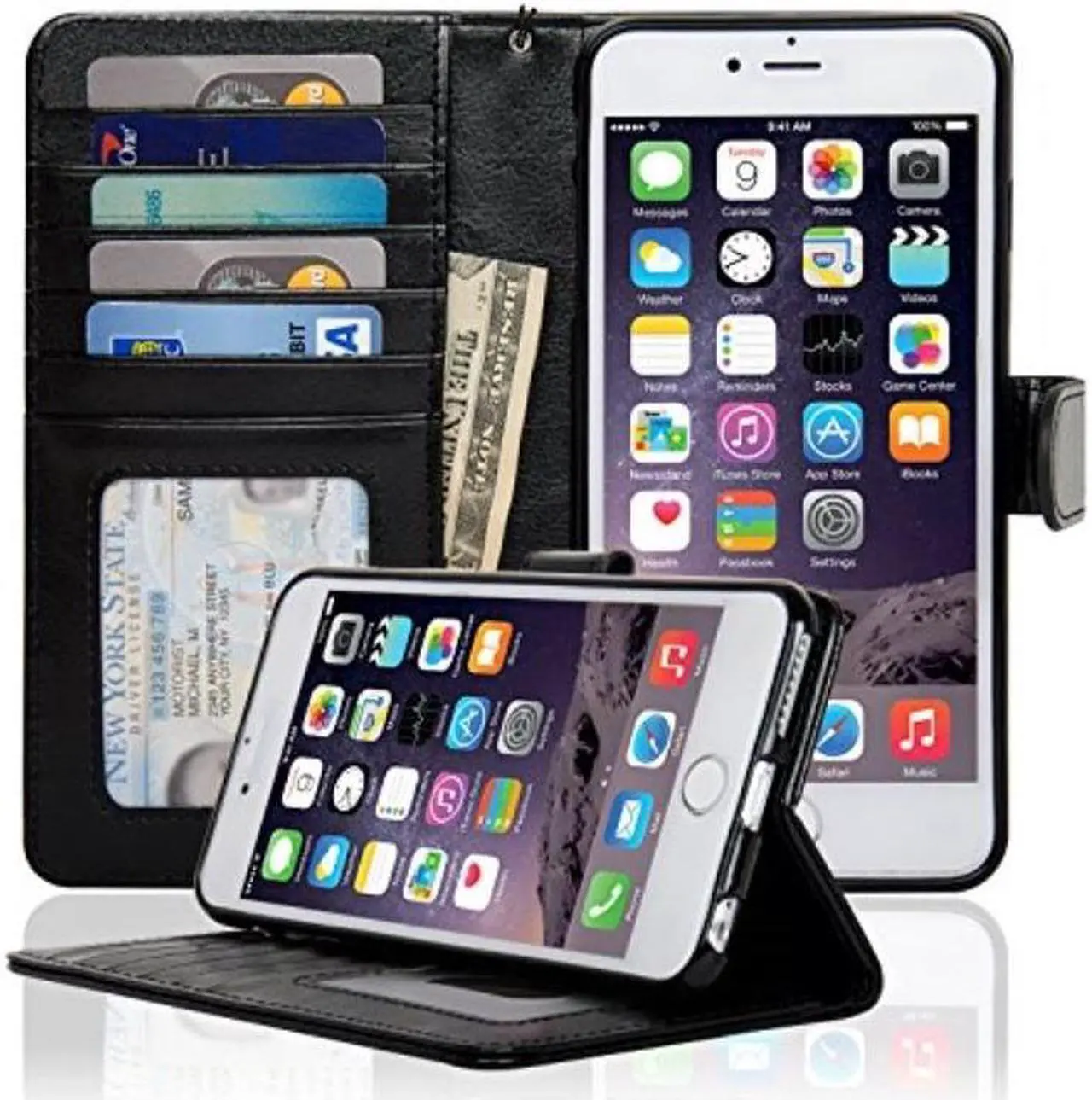 Alt view image 6 of 8 - NAVOR® Protective Flip Wallet Case for iPhone 6 Plus / 6S Plus  [5.5 Inch] - Black