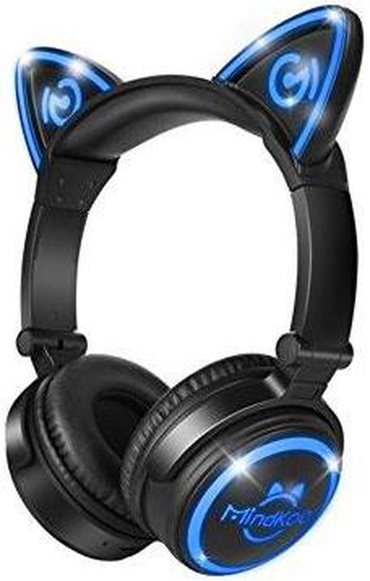 Main image of mindkoo unicat mh6 kids bluetooth headphones,cat ear v4.2 bluetooth headsets onear earphones wtih mic,patented led flashing glowing cosplay fancy foldable gaming headsets  black
