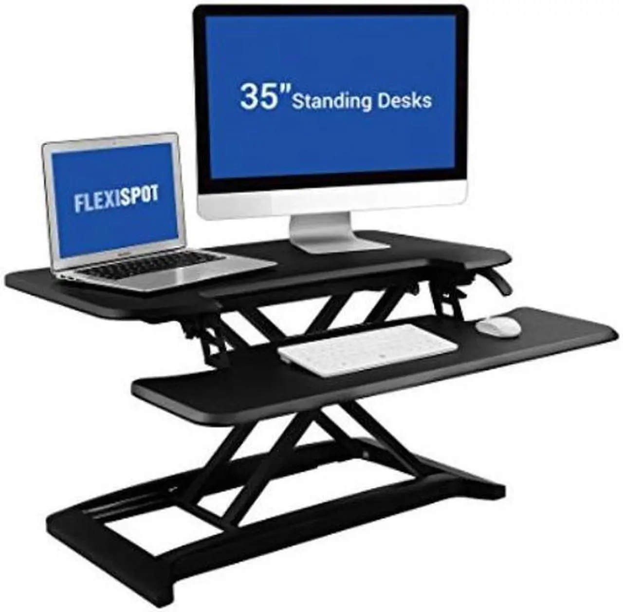 Alt view image 7 of 10 - FlexiSpot M7MB Stand Up desk Converter -35" Standing desk Riser with Deep Keyboard Tray for laptop (35", Black)