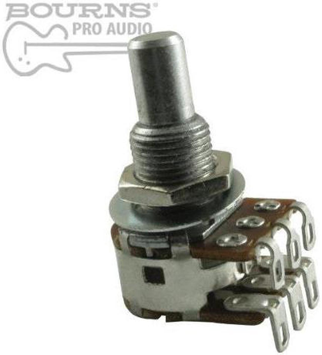 bourns mini blendbalance guitar potentiometer, 500k dual mn taper / center detent, solid shaft