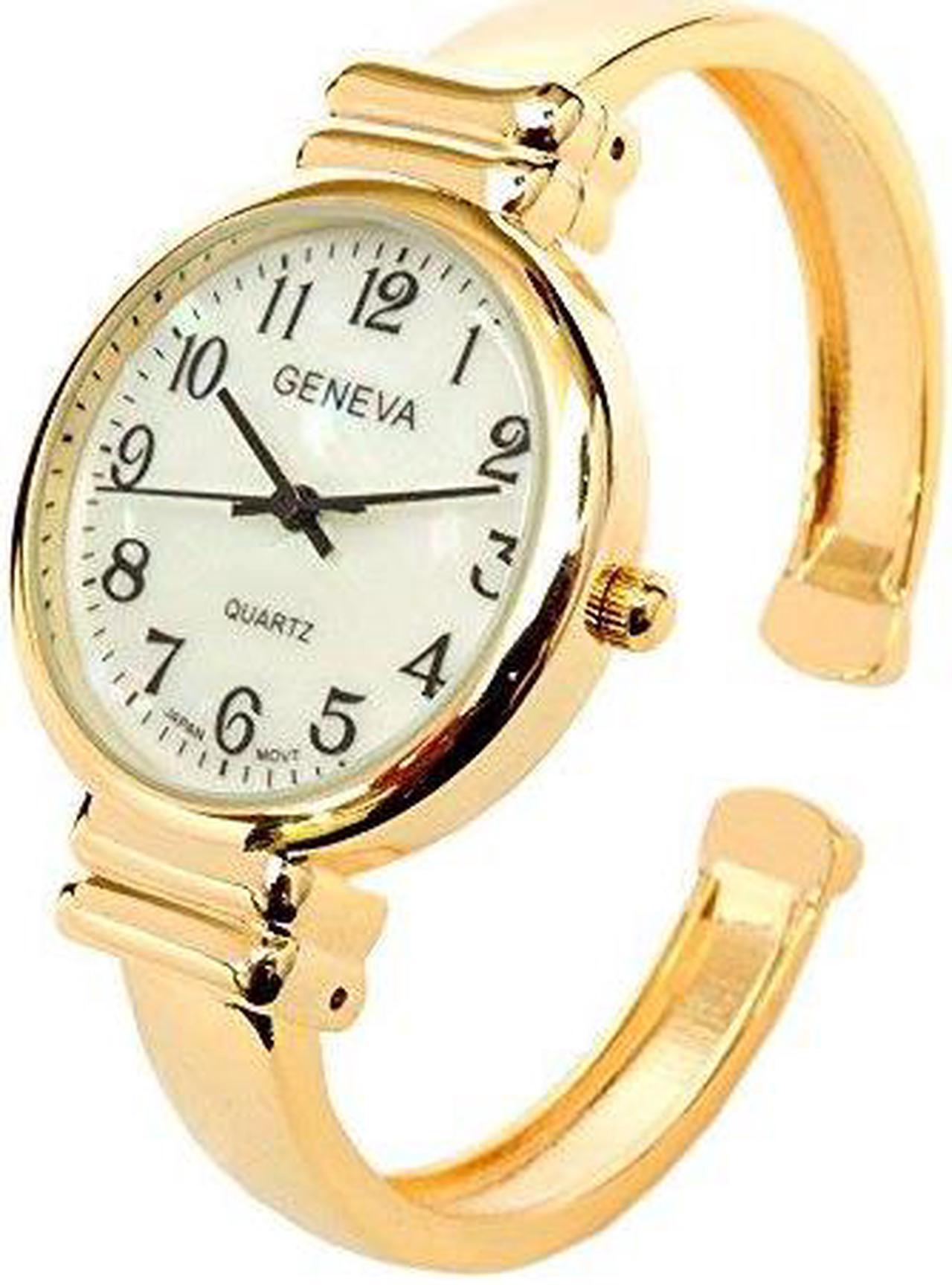 Main image of new gold geneva metal band slim case women's bangle cuff watch