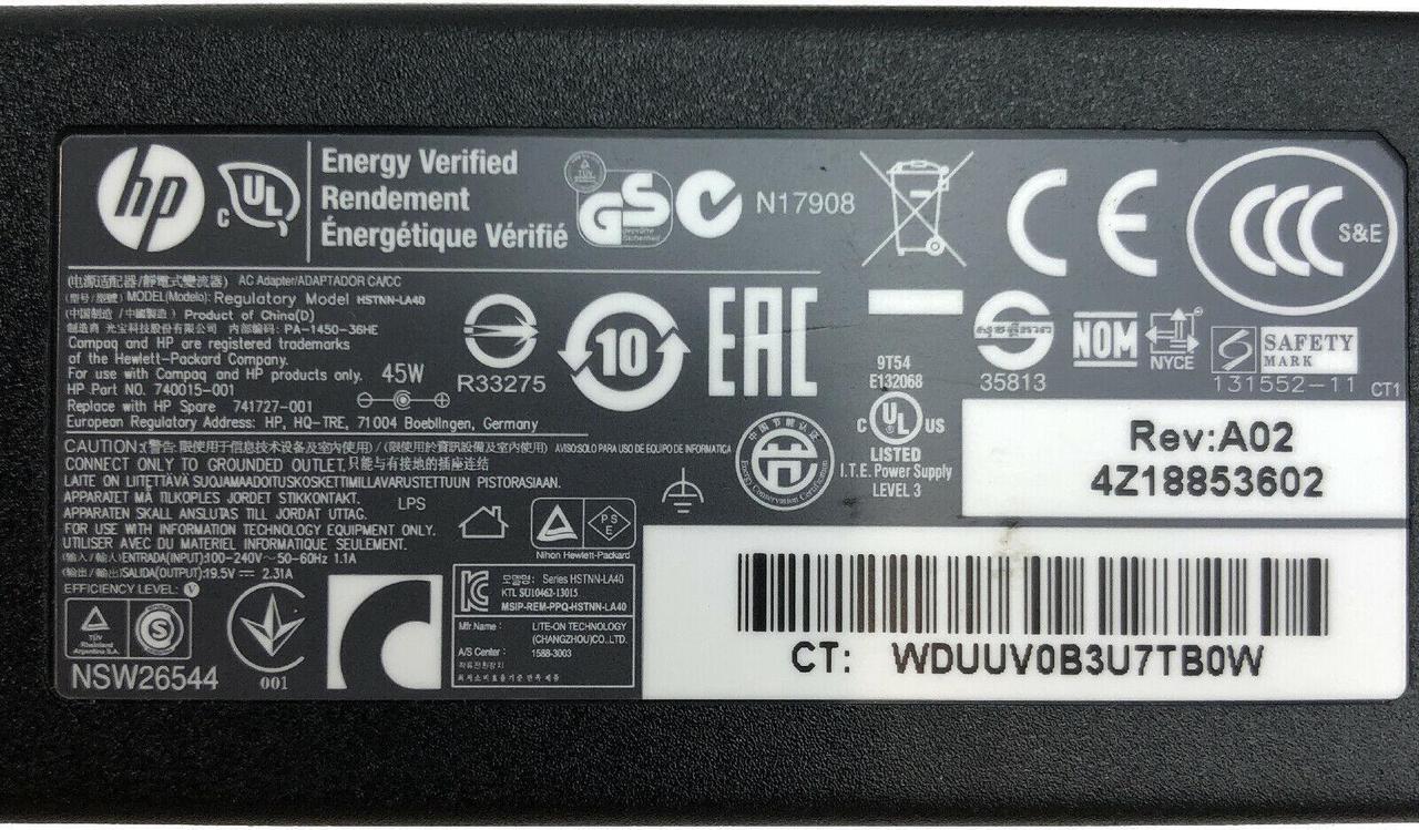Alt view image 2 of 4 - Genuine HP 45W Power Supply Charger L25296-001 741727-001 19.5V 2.31A w/Cord