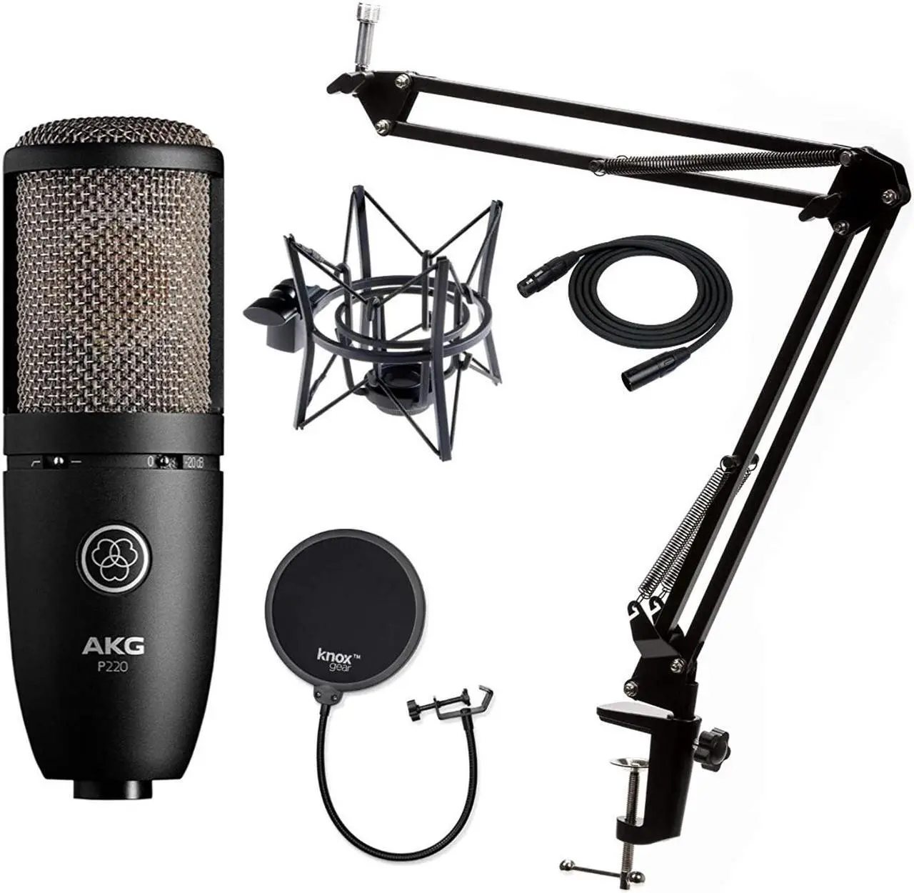Alt view image 2 of 7 - AKG P220 Condenser Microphone with Knox Gear Studio Stand, Pop Filter and XLR Cable