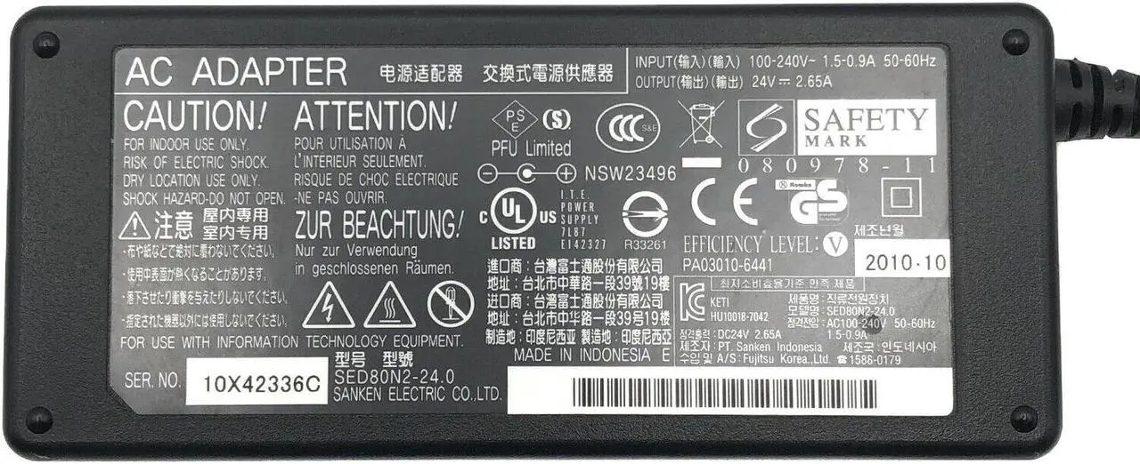 Alt view image 2 of 5 - Genuine AC Adapter FUJITSU Image Scanner fi-7140 fi-7240 Power Supply w/P.Cord