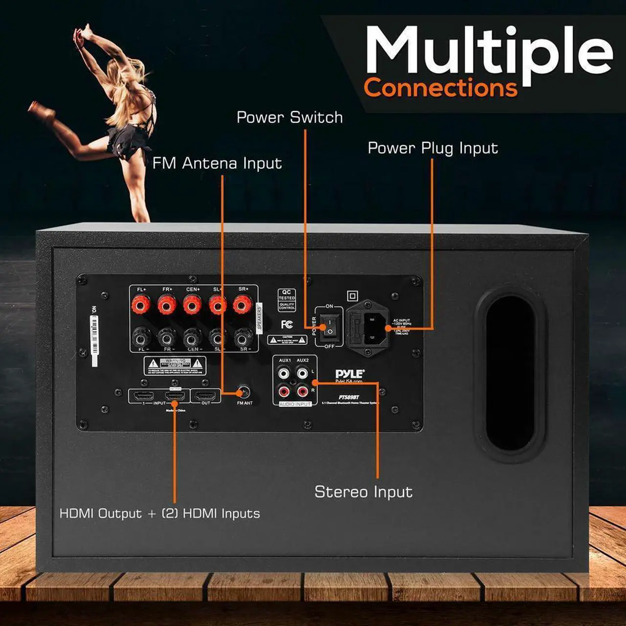 Alt view image 4 of 16 - Pyle PT589BT Bluetooth 5.1 Channel Home Theater System with Surround Sound Speakers