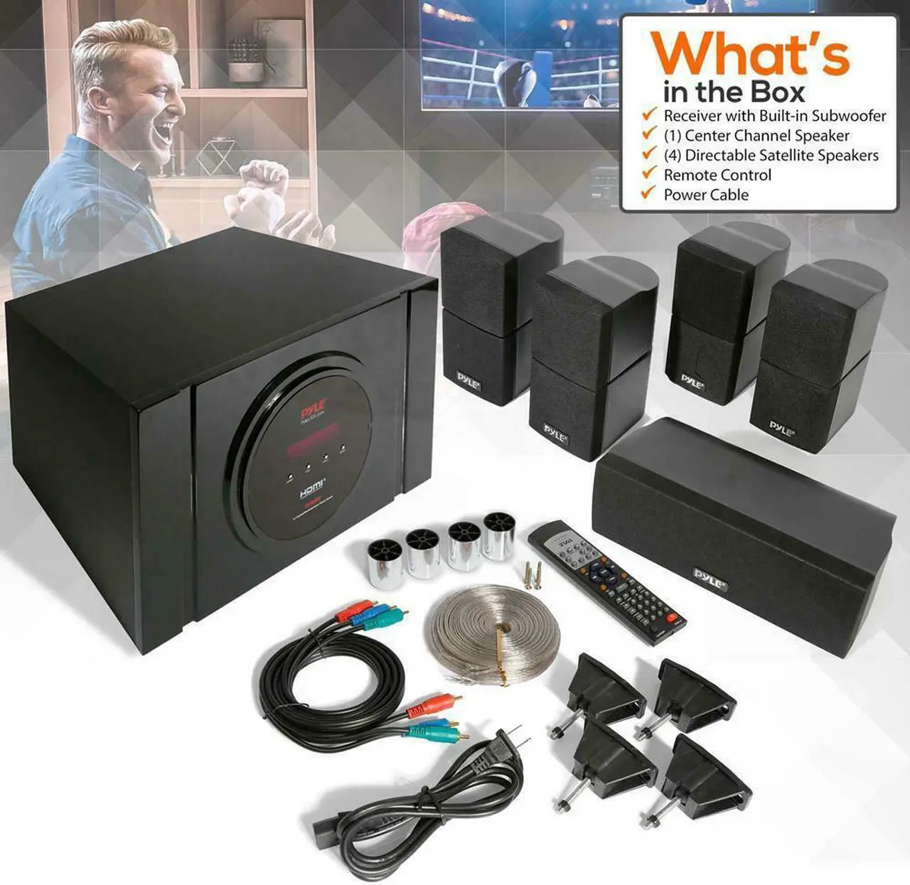 Alt view image 9 of 16 - Pyle PT589BT Bluetooth 5.1 Channel Home Theater System with Surround Sound Speakers