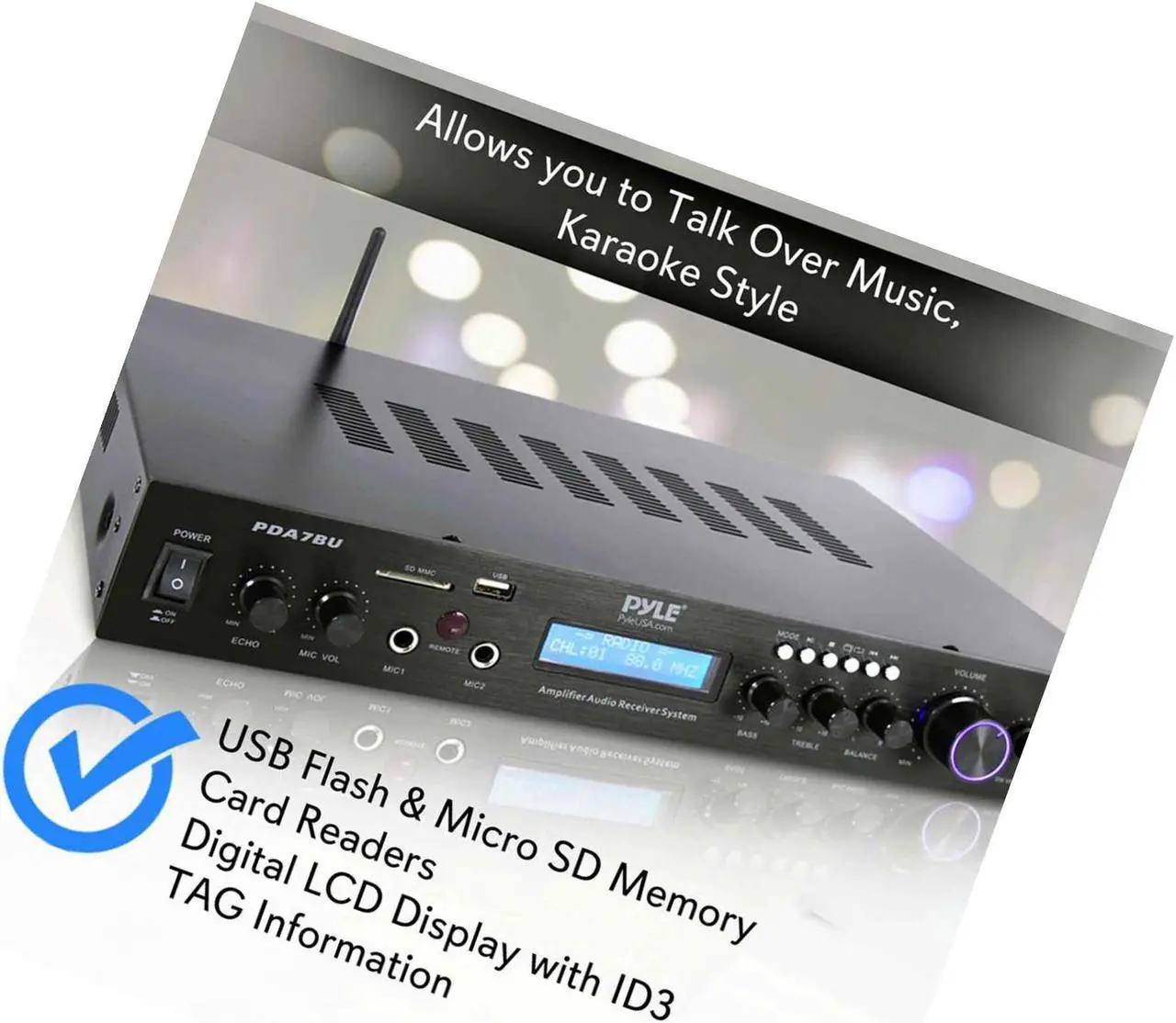 Alt view image 16 of 17 - Home Theater Amplifier Audio Receiver Sound System with Bluetooth Wireless Streaming, MP3/USB/SD/AUX/FM Radio (200 Watt) (PDA7BU)