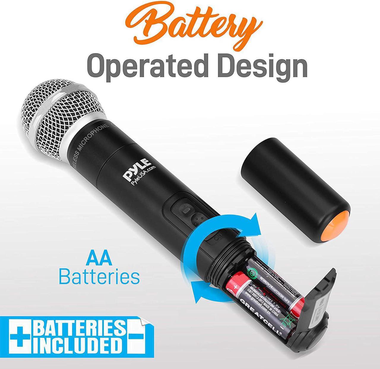 Alt view image 8 of 12 - Portable UHF Wireless Microphone System - Battery Operated Dual Bluetooth Cordless Microphone Set, Includes 2 Handheld Transmitter Mic, Mixer Receiver, RCA, for PA Karaoke DJ Party - Pyle