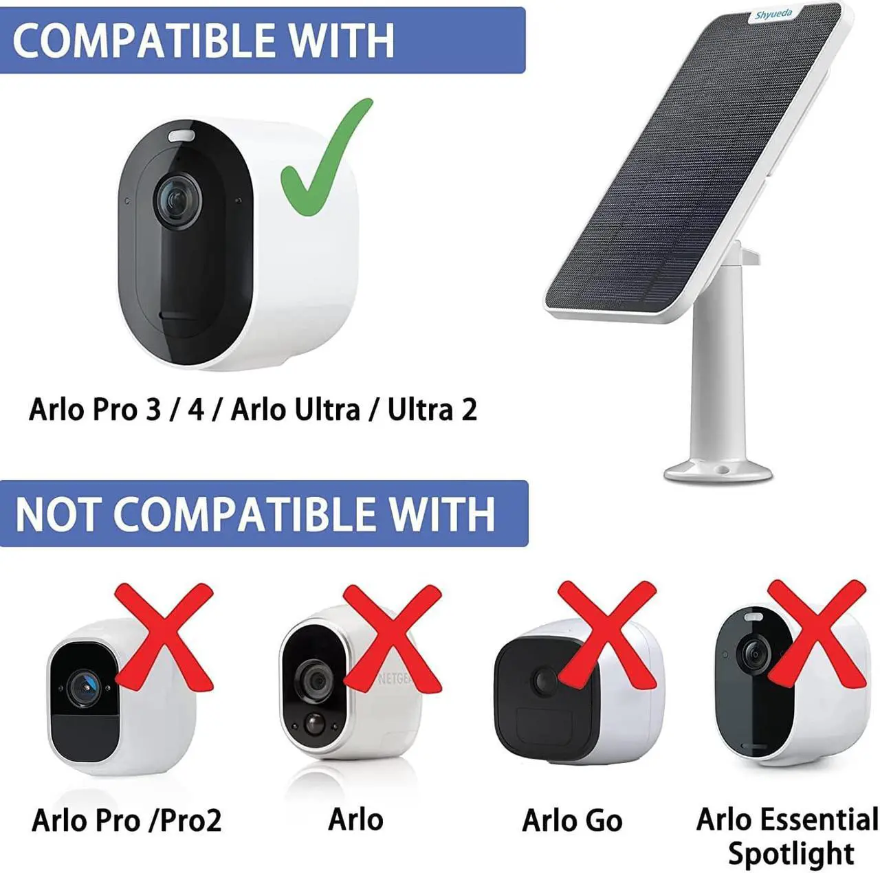Alt view image 3 of 7 - Updated Version 4W Solar Panel Charging Compatible With Arlo Pro 3/Pro 4/Ultra/Ultra 2/Go 2 Only, With 13.1Ft Waterproof Charging Cable, Ip65 Weatherproof,Includes Secure Wall Mount(3-Pack)