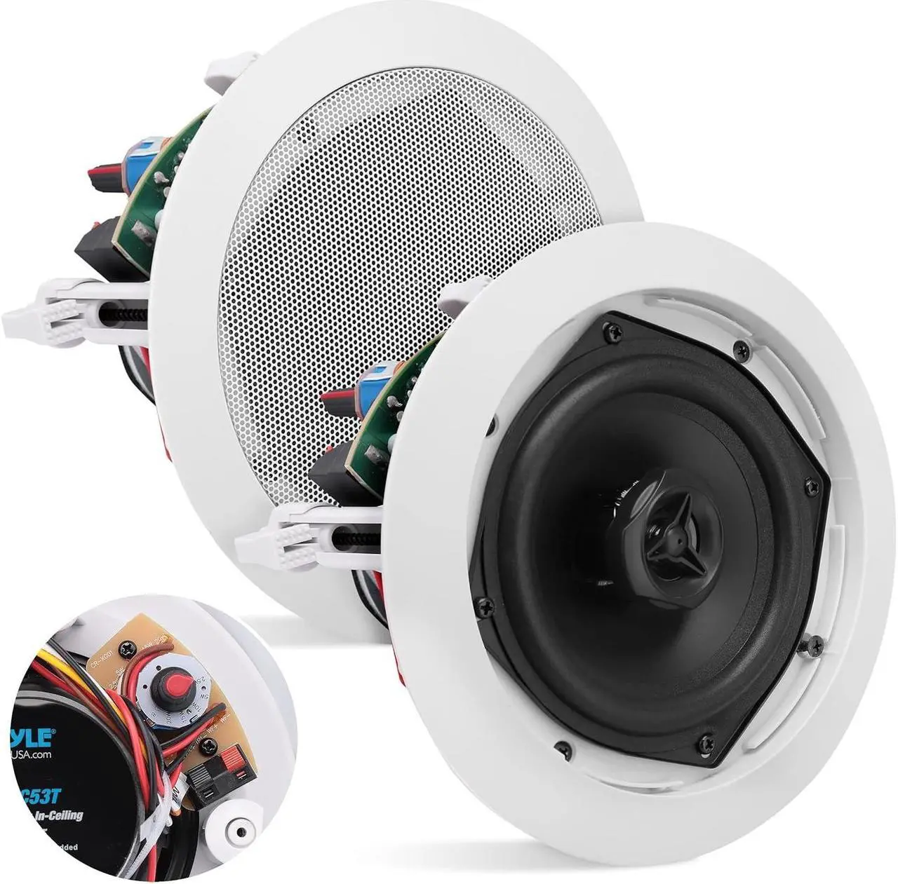 Main image of Pyle Ceiling and Wall Mount Speaker - 5.25 2-Way 70V Audio Stereo Sound Subwoofer Sound with Dome Tweeter, 300 Watts, In-Wall & In-Ceiling Flush Design for Home Surround System - Pyle PDIC53T (White)