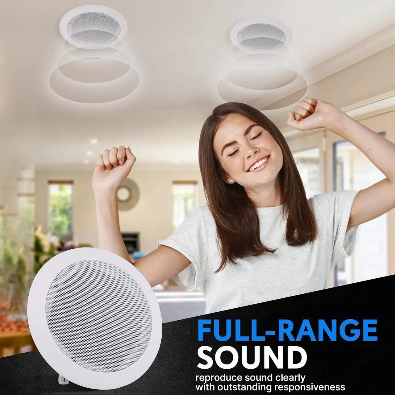 Alt view image 5 of 7 - Pyle Ceiling and Wall Mount Speaker - 5.25 2-Way 70V Audio Stereo Sound Subwoofer Sound with Dome Tweeter, 300 Watts, In-Wall & In-Ceiling Flush Design for Home Surround System - Pyle PDIC53T (White)