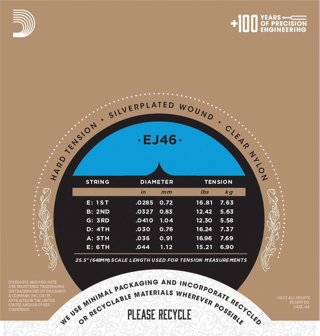 Alt view image 3 of 4 - D'Addario Guitar Strings EJ46 Pro-Arte Silver Classical Guitar Strings