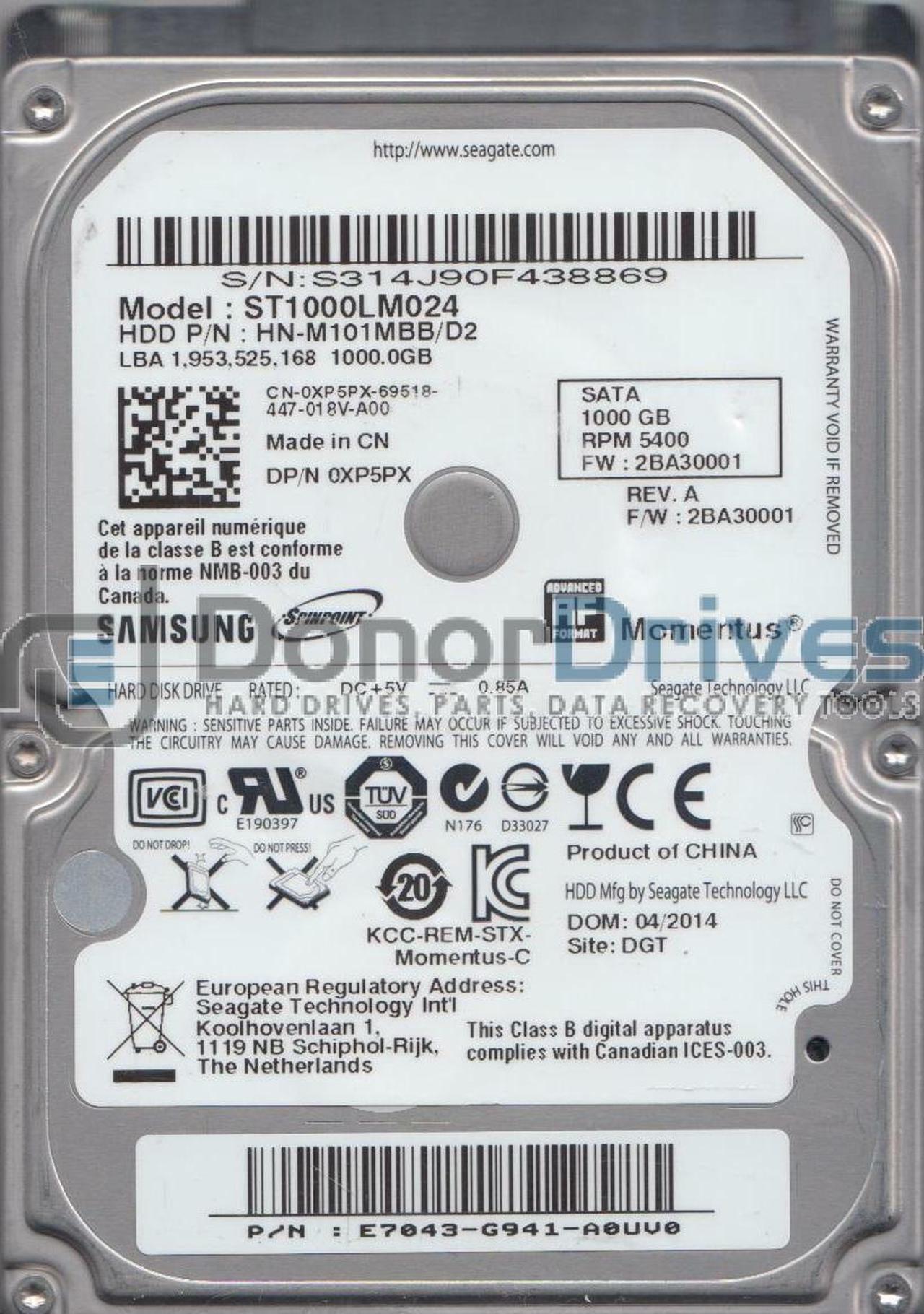 Main image of ST1000LM024, HN-M101MBB/D2, FW 2BA30001, Samsung 1TB SATA 2.5 Hard Drive