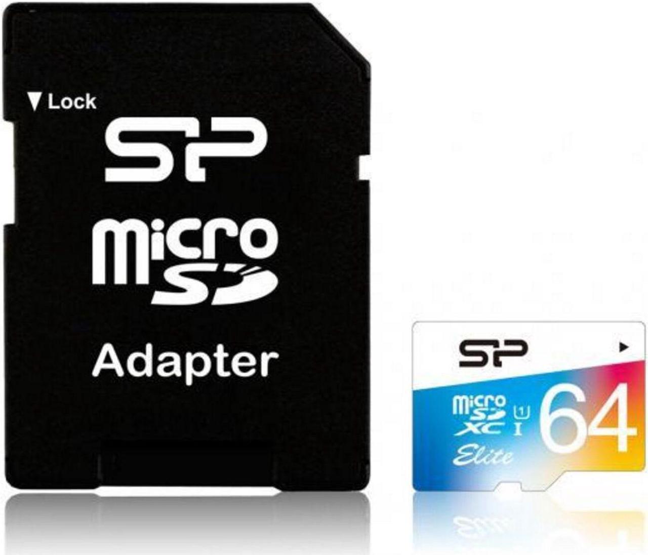 64GB Silicon Power Elite microSDXC CL10 UHS-1 85MB/sec Colorful Memory Card+Adap