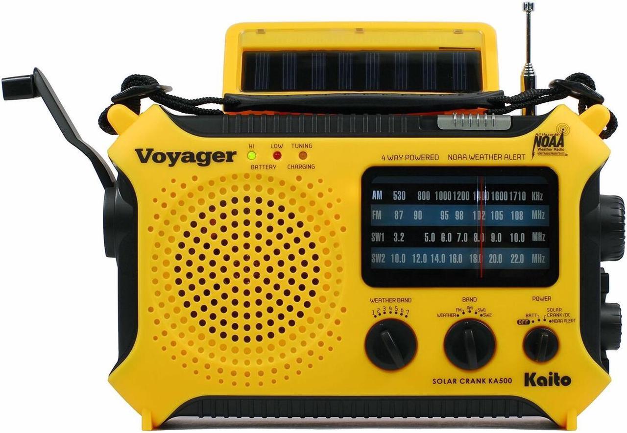 Alt view image 8 of 14 - Kaito KA500 5-way Powered Solar Power,Dynamo Crank, Wind Up Emergency AM/FM/SW/NOAA Weather Alert Radio with Flashlight,Reading Lamp and Cellphone Charger, Yellow