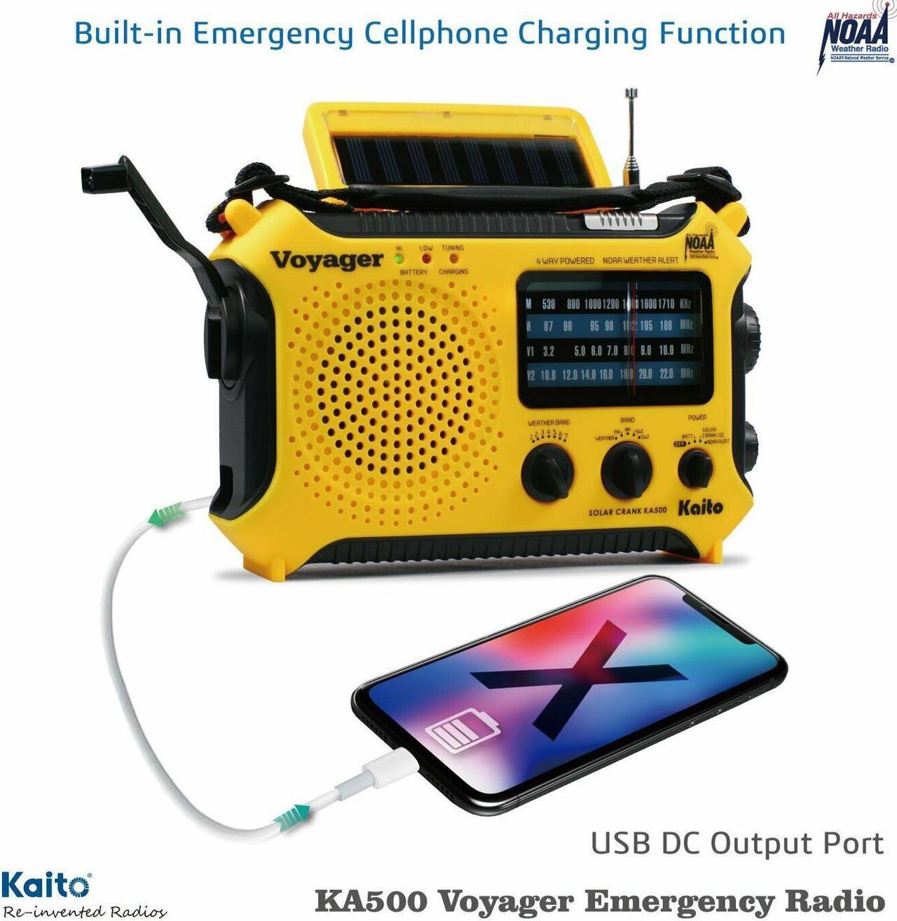 Alt view image 9 of 14 - Kaito KA500 5-way Powered Solar Power,Dynamo Crank, Wind Up Emergency AM/FM/SW/NOAA Weather Alert Radio with Flashlight,Reading Lamp and Cellphone Charger, Yellow