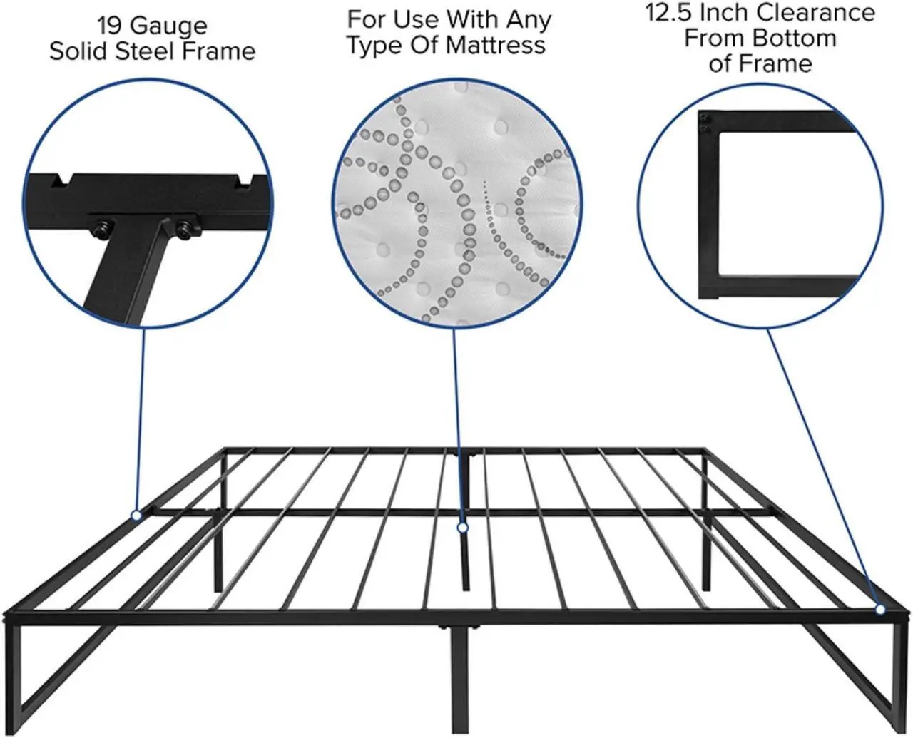 Alt view image 18 of 20 - 14 Inch Metal Platform Bed Frame with 10 Inch Pocket Spring Mattress in a Box (No Box Spring Required) - King