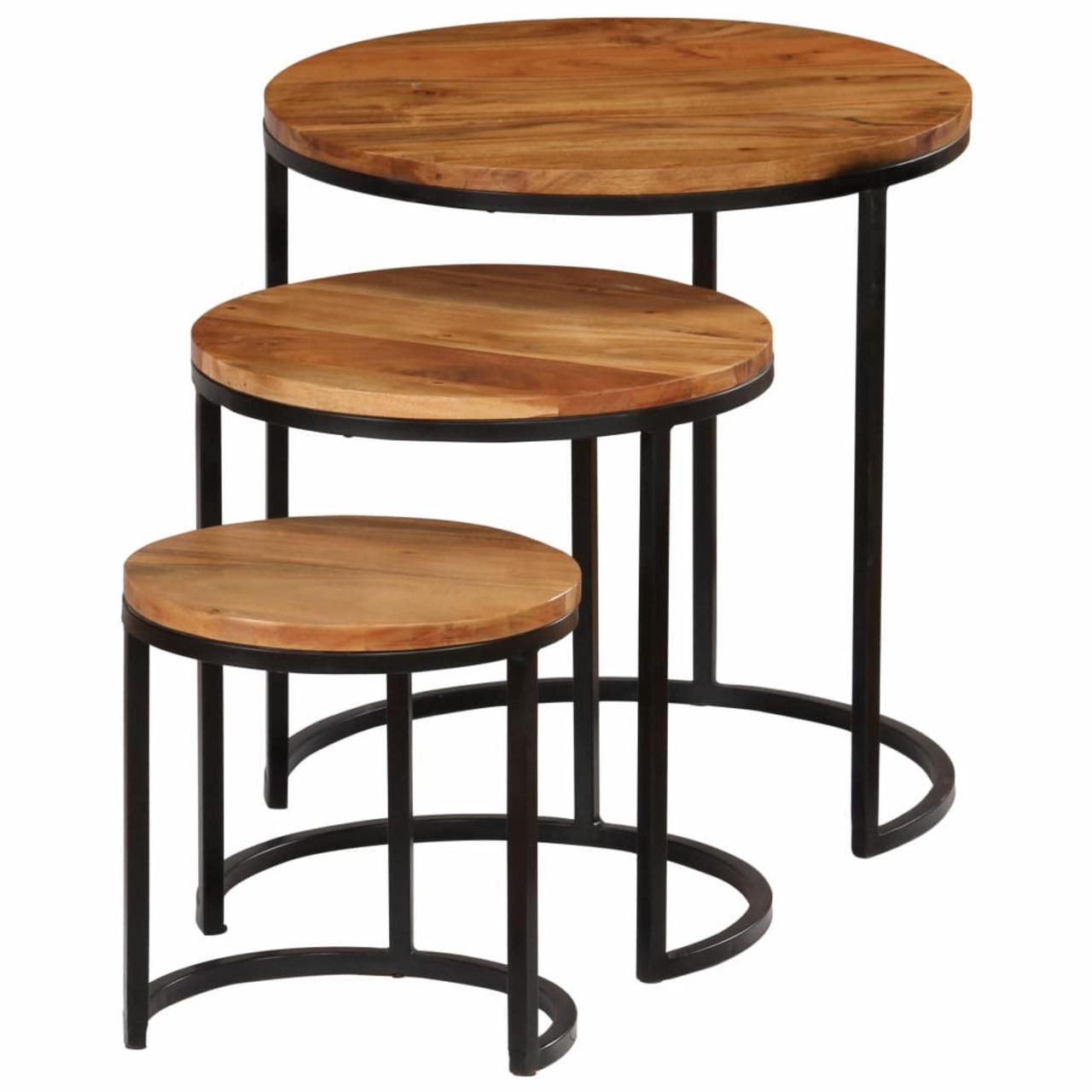 Alt view image 13 of 14 - vidaXL 3 Pieces Solid Acacia Wood Coffee Table Set Sheesham Finish Nesting