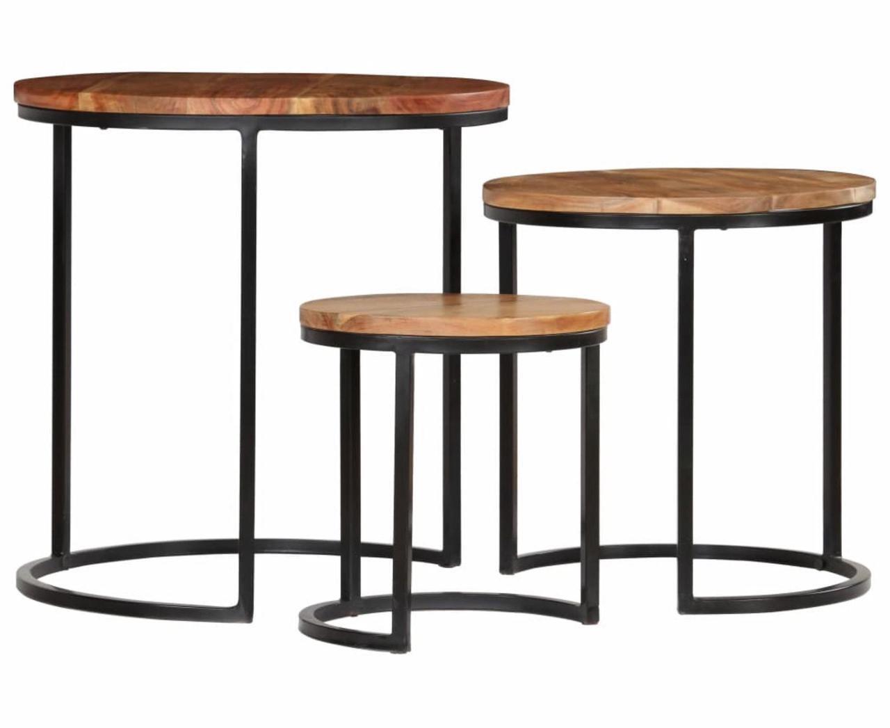 Alt view image 14 of 14 - vidaXL 3 Pieces Solid Acacia Wood Coffee Table Set Sheesham Finish Nesting