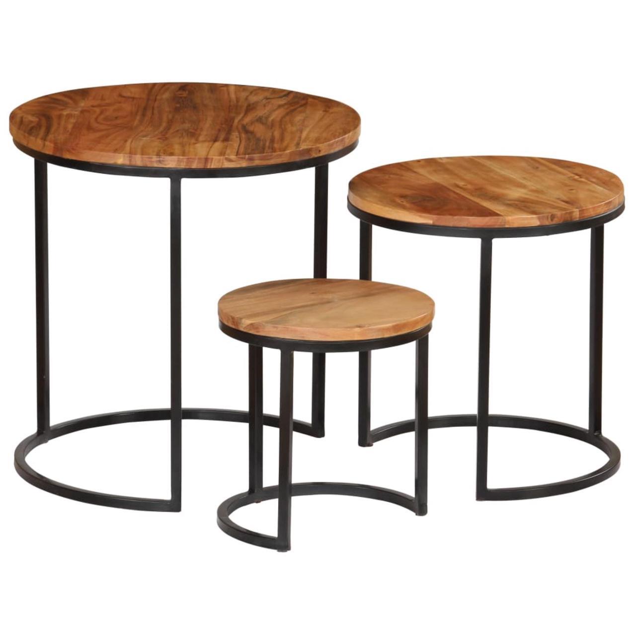 Alt view image 12 of 14 - vidaXL 3 Pieces Solid Acacia Wood Coffee Table Set Sheesham Finish Nesting