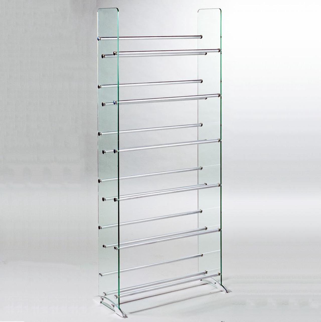 Alt view image 3 of 4 - Clear glass CD/DVD rack, 6 shelves in brushed silver/chrome caps