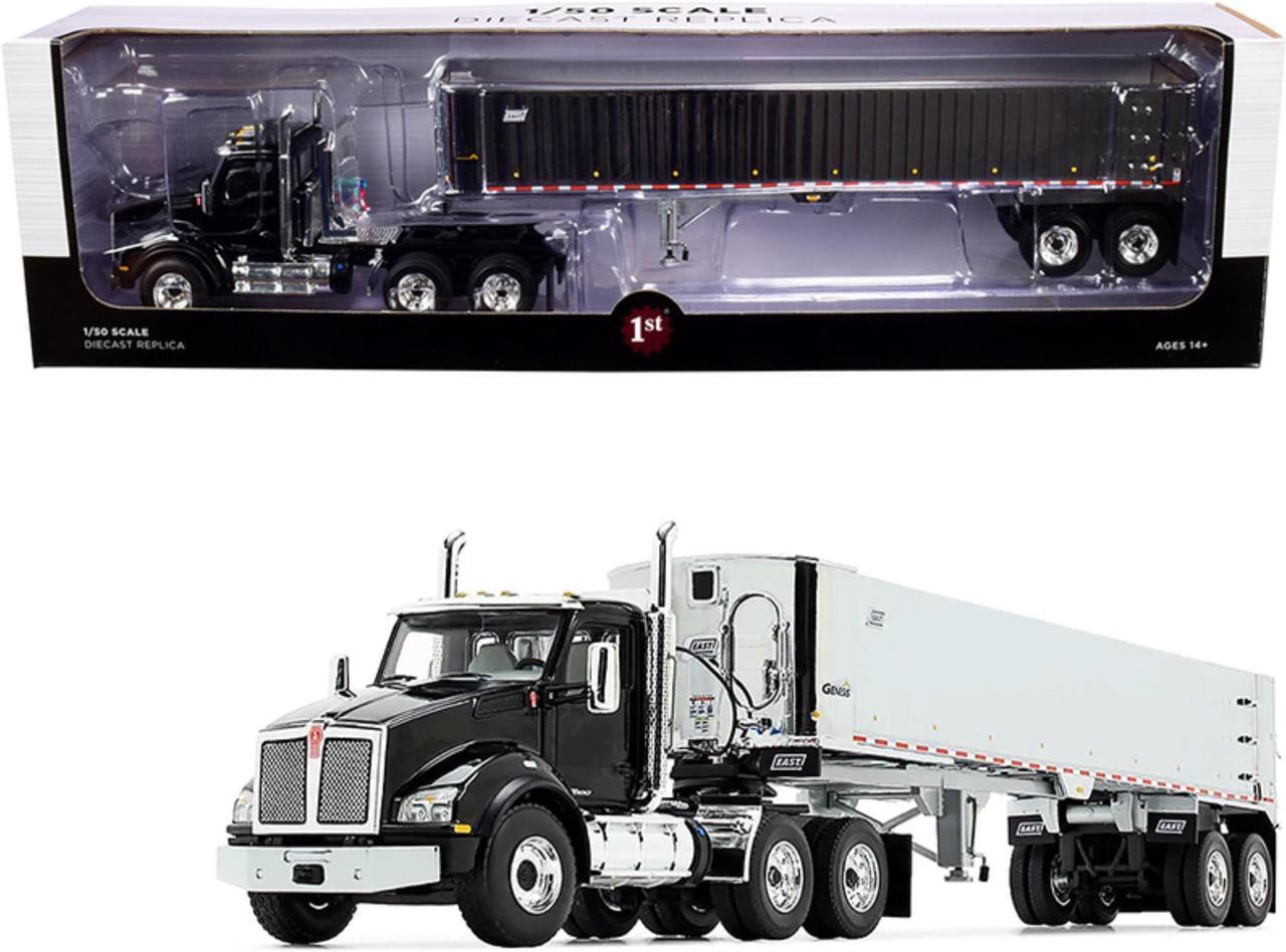 Alt view image 2 of 7 - Kenworth T880 Day Cab with East Genesis End Dump Trailer Black and Chrome 1/50 Diecast Model by First Gear