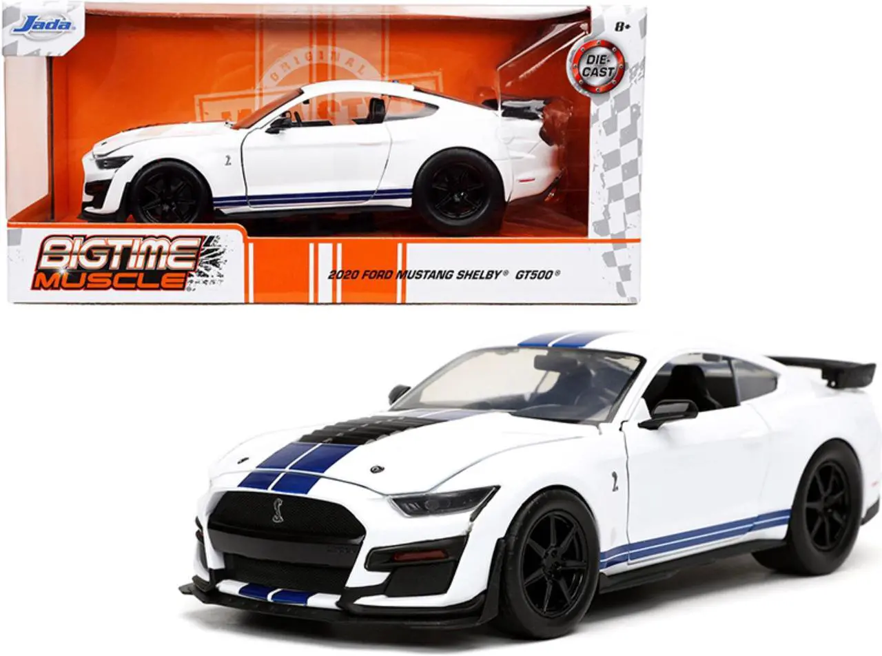 Alt view image 5 of 6 - 2020 Ford Mustang Shelby GT500 White with Blue Stripes "Bigtime Muscle" Series 1/24 Diecast Model Car by Jada