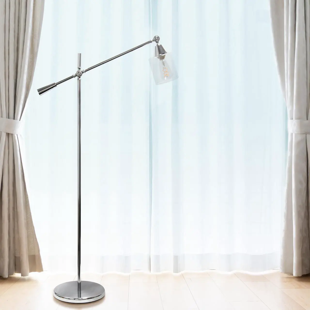 Alt view image 7 of 8 - Lalia Home Swing Arm Floor Lamp with Clear Glass Cylindrical Shade, Chrome