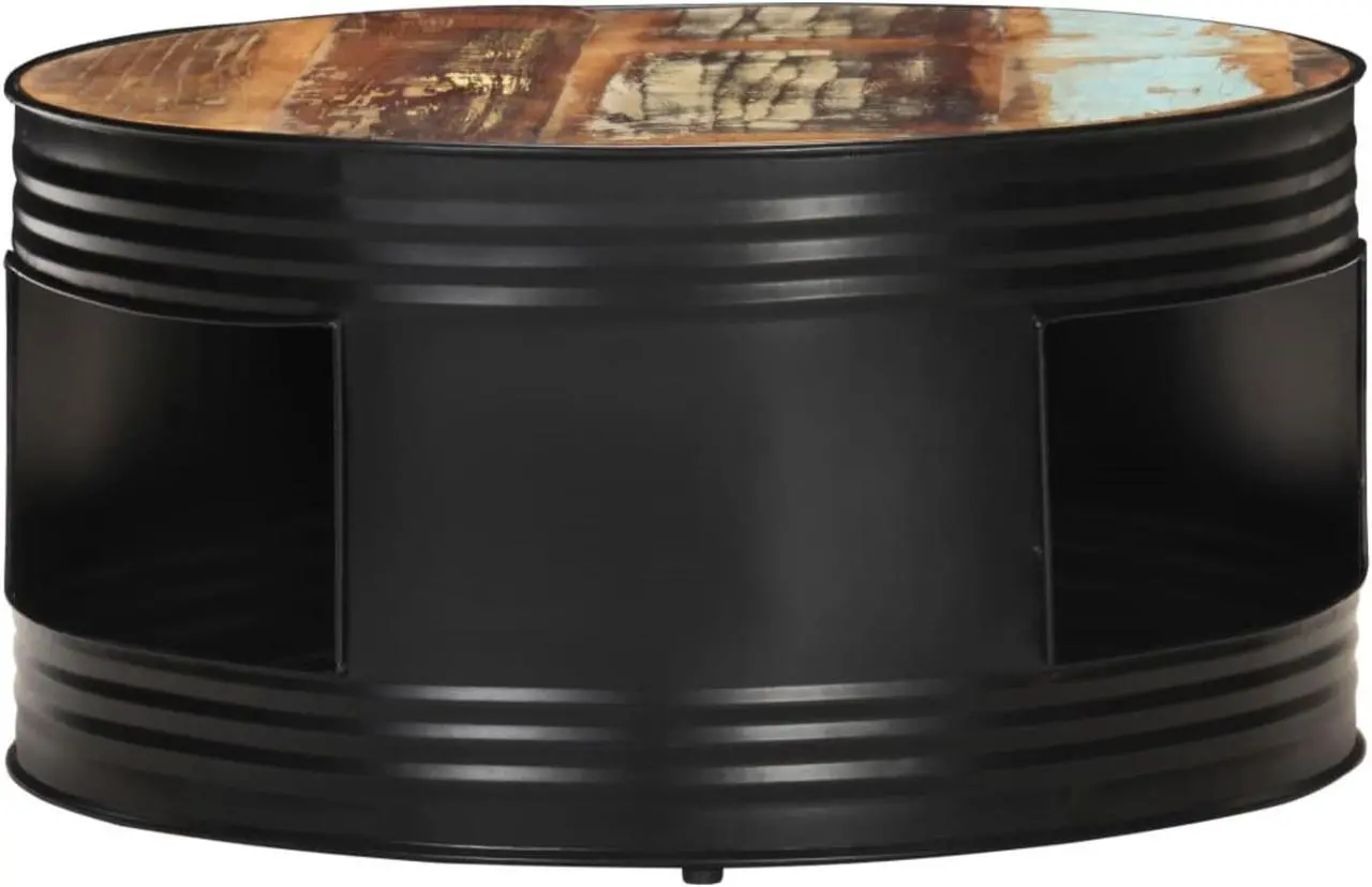Alt view image 3 of 15 - vidaXL Coffee Table Black  26.8"x26.8"x14.2" Solid Reclaimed Wood
