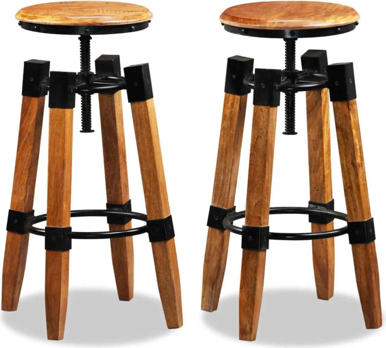 Alt view image 9 of 17 - vidaXL Bar Stools Adjustable Bar Seat Counter Height Stools 2 Pcs Solid Wood