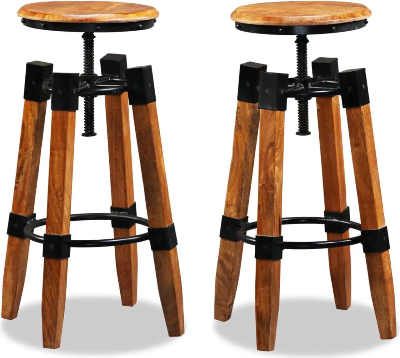 Alt view image 11 of 17 - vidaXL Bar Stools Adjustable Bar Seat Counter Height Stools 2 Pcs Solid Wood