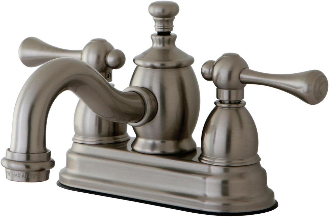 Alt view image 3 of 3 - Kingston Brass KS7108BL 4 in. Centerset Lavatory Faucet with Heritage Spout & Metal Lever Handle, Satin Nickel