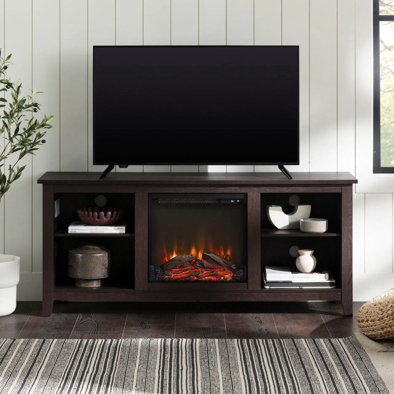 Alt view image 6 of 6 - Espresso Fireplace TV stand