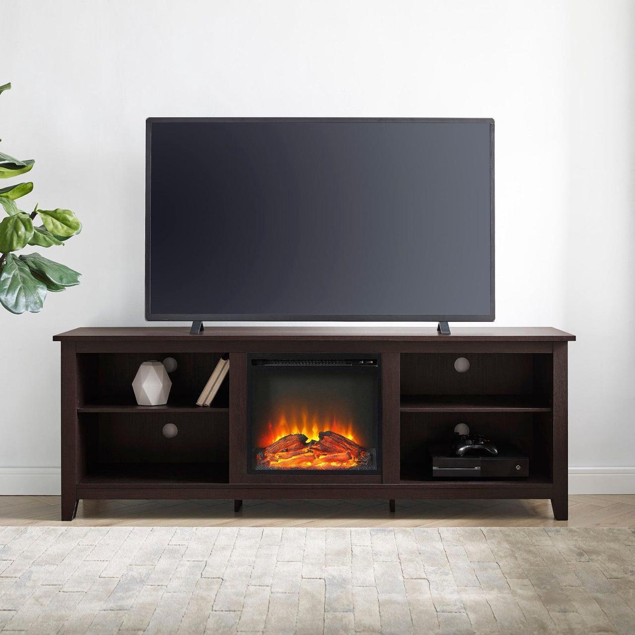Alt view image 14 of 14 - Walker Edison W70FP18ES 70 x 24 in. Fireplace TV Stand - Espresso