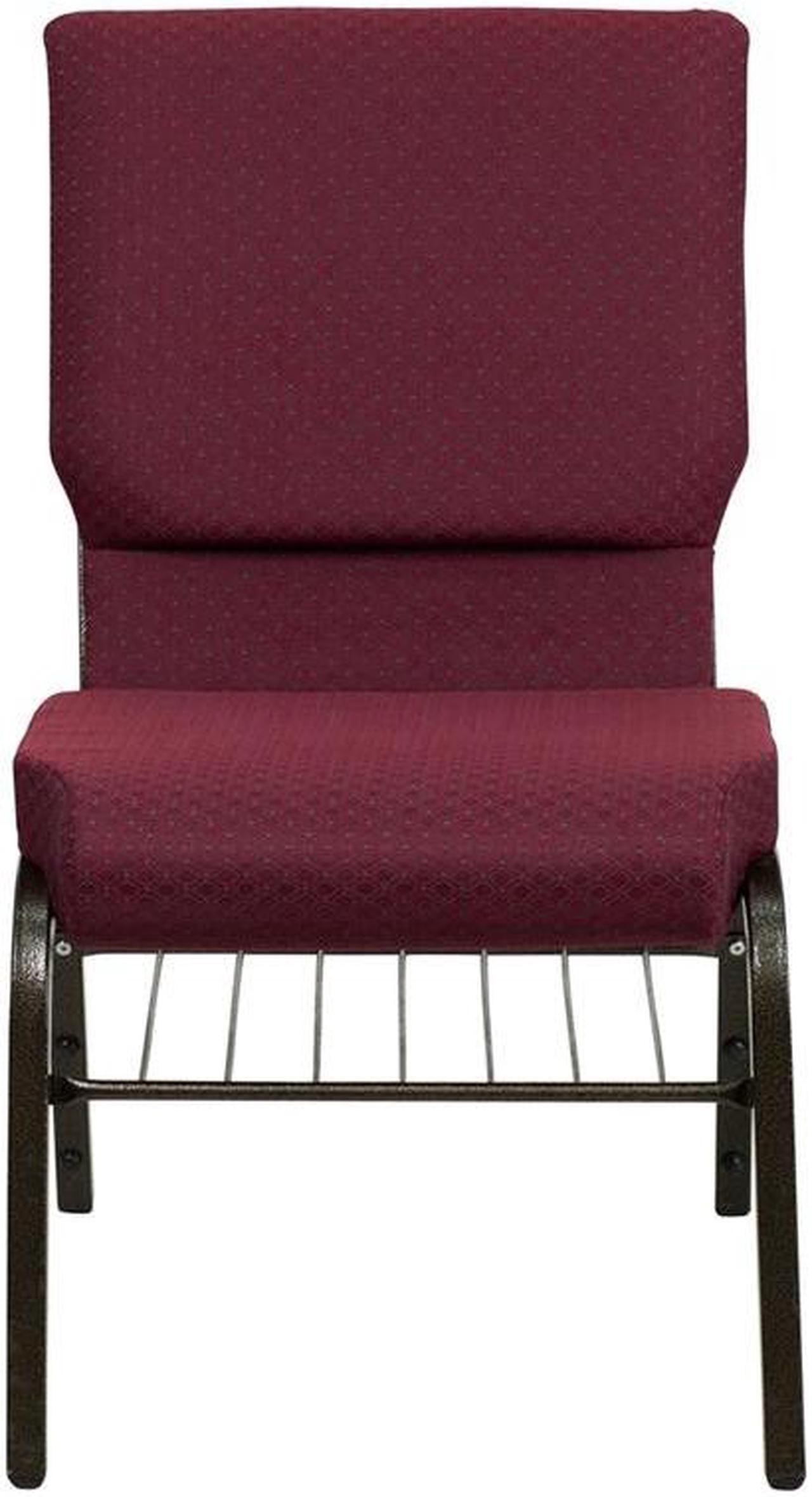 Alt view image 20 of 20 - HERCULES Series 18.5''W Church Chair in Burgundy Patterned Fabric with Book Rack - Gold Vein Frame